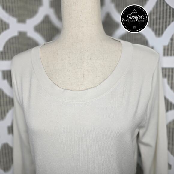 August Silk Ivory/Cream Silk Blend Scoop Neck 3/4 Sleeve Sweater Size M - Picture 3 of 10